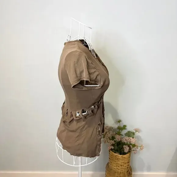 Stunning 90s express vintage y2k going out distressed grunge brown baby tee - Picture 4 of 6